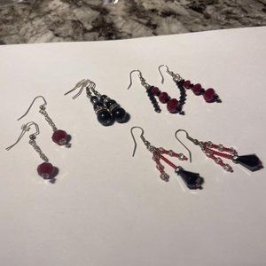 Lot Of 4 Costume Earrings Pierced Dangle - Red / Black Mix